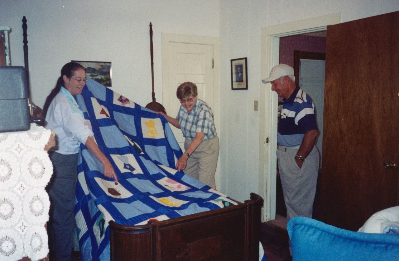 Ceremonial placement of Betsys Little Girlies quilt in leadville